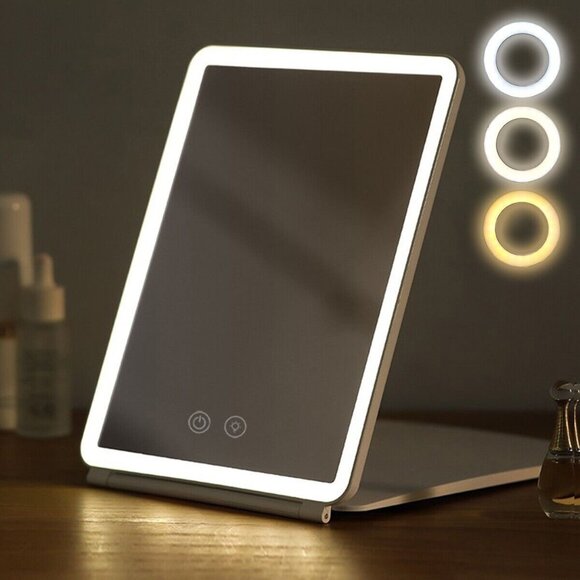 Touch Screen LED Makeup Mirror - Foldable, 3-Color Lighting, USB Rechargeable - Picture 4 of 5